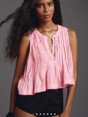 Anthropologie Pink The Lottie Pleated Linen Tank
